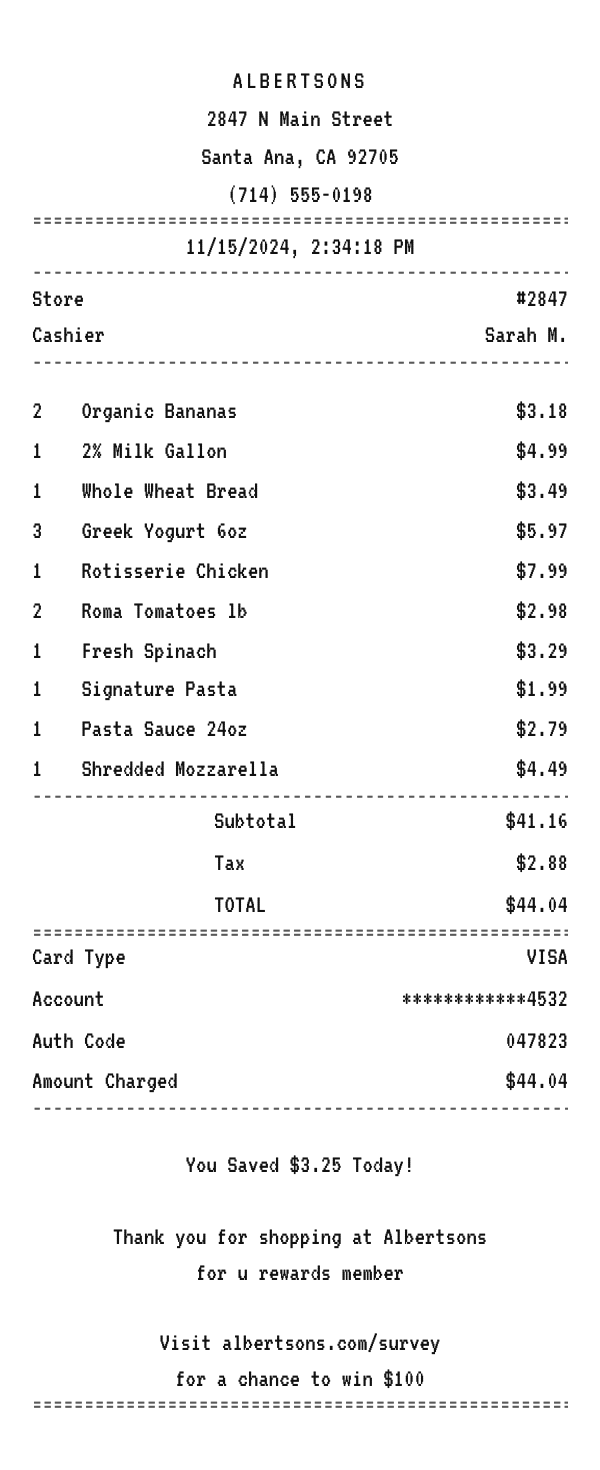 Albertsons receipt example